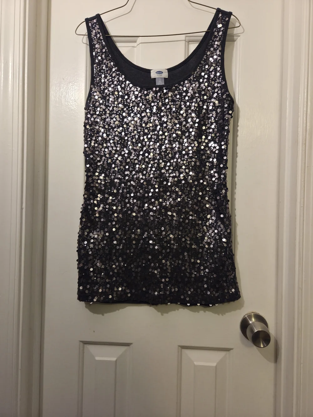 Old Navy Women's Charcoal Sequin Sleeveless Tank Top Sparkle Camisole. Size L. - Picture 4 of 12